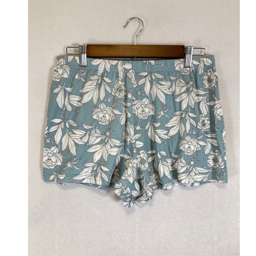 Cottagecore Tahari‎ Womens Large Blue Floral Print Elastic Waist Sleep Shorts